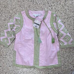 Gretchen Scott Designs Pink and Green Tunic embroidered with tassels